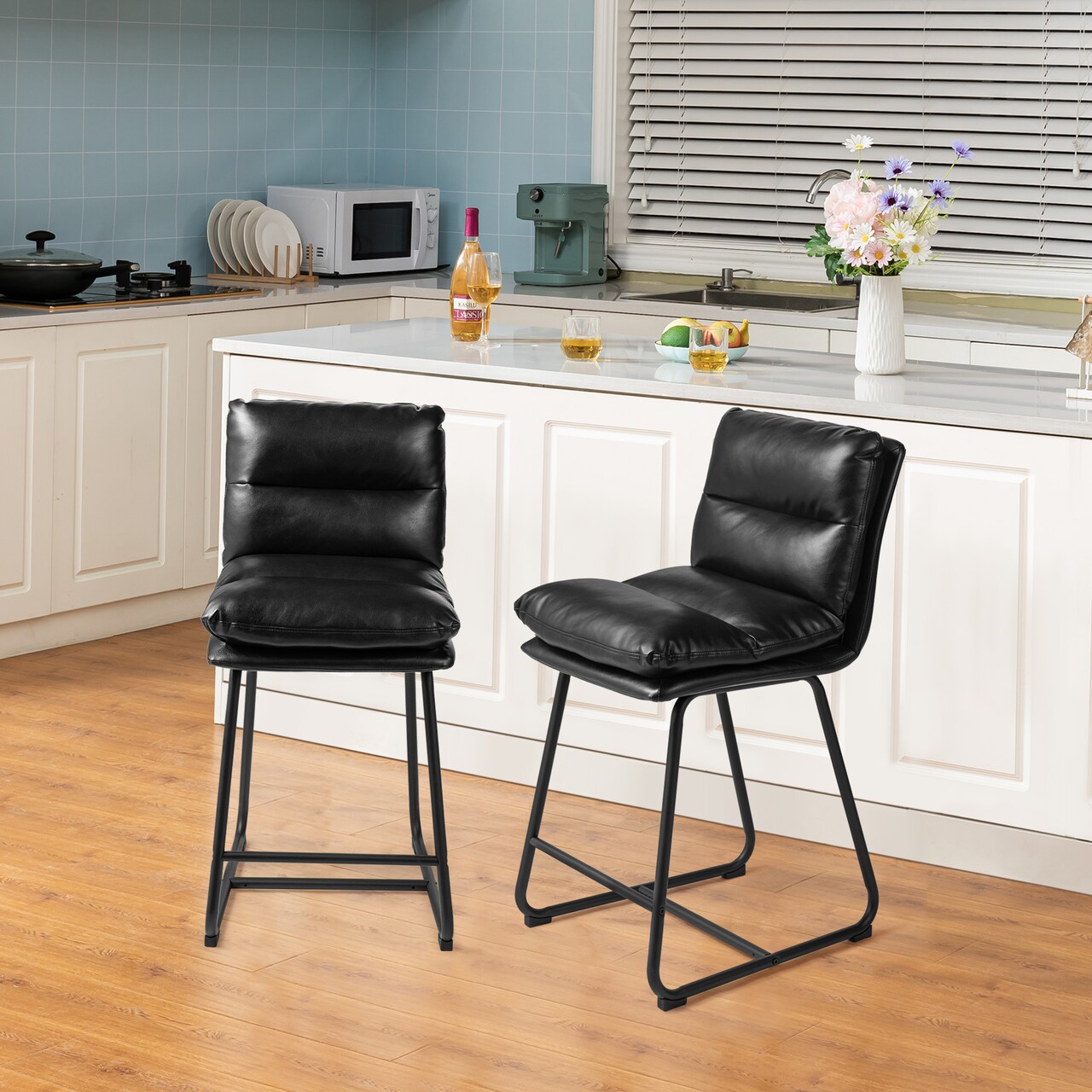 Set of 2/4 Modern Thick Leatherette Counter Stool with Metal Legs